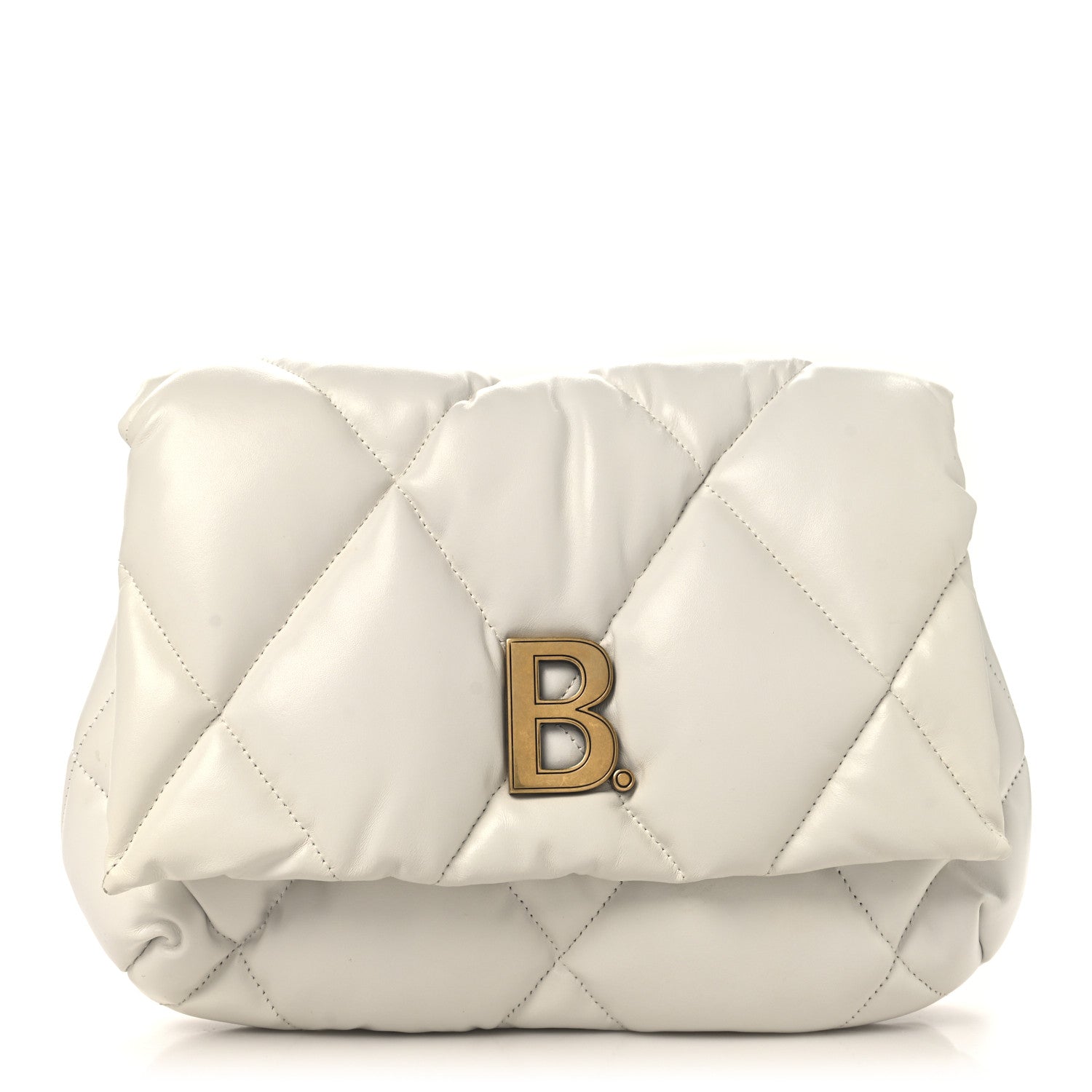 Balenciaga Nappa Calfskin Quilted Touch B Puffy Clutch White 1 of 8