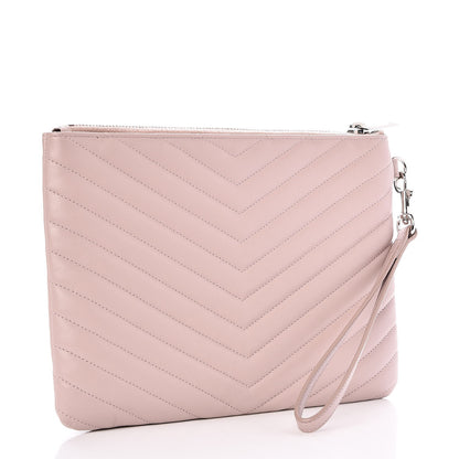 Saint Laurent Calfskin Matelasse Chevron Monogram A5 Wristlet Rose Poudre 3 of 8