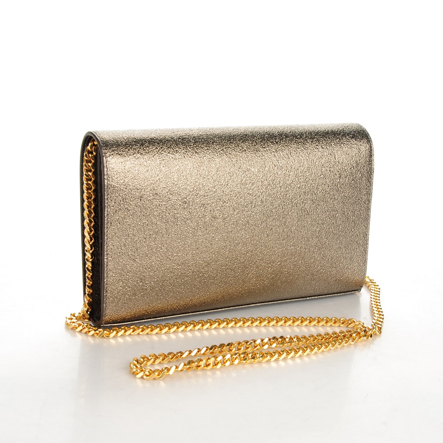 Saint Laurent Grained Metallic Calfskin Monogram Chain Wallet Bronze 3 of 8