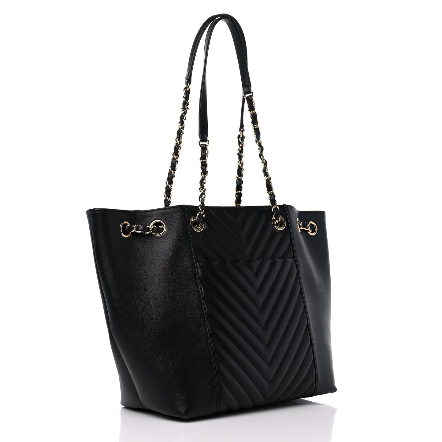 Calfskin Quilted Large Daily Shopping Bag Black