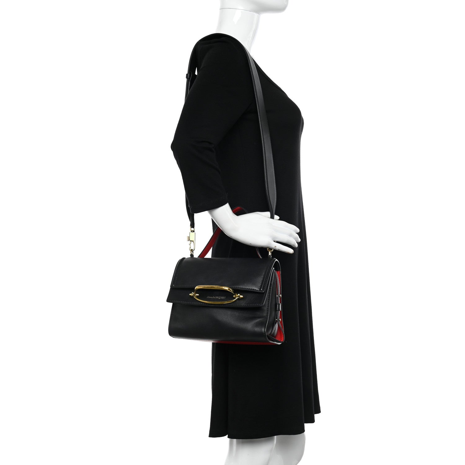 Alexander McQueen Calfskin The Small Story Bag Black Red 2 of 14