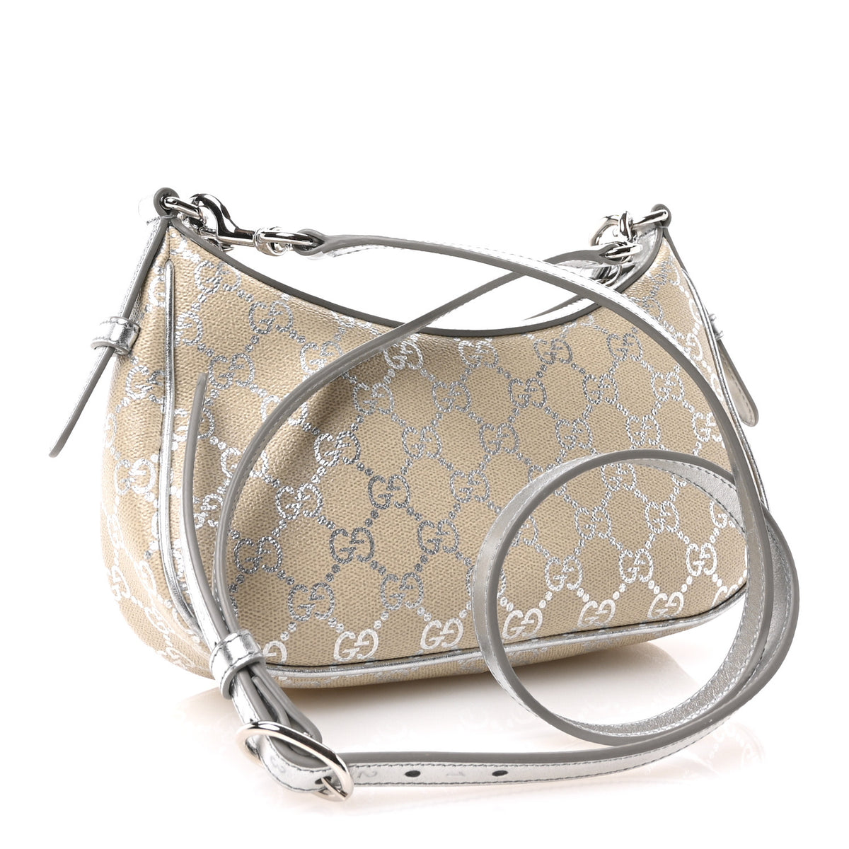GG Supreme Monogram Emblem Small Shoulder Bag Beige Silver