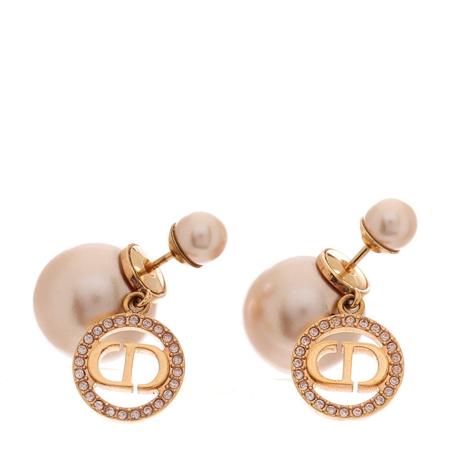 Pearl Crystal Tribal CD Drop Earrings Rose Gold