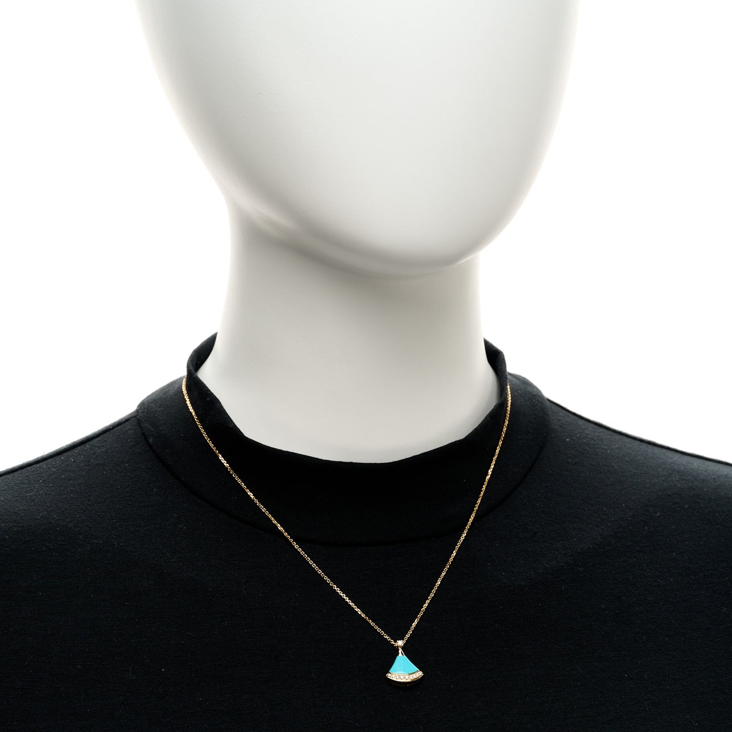 18K Yellow Gold Diamond Turquoise Divas' Dream Pave Pendant Necklace