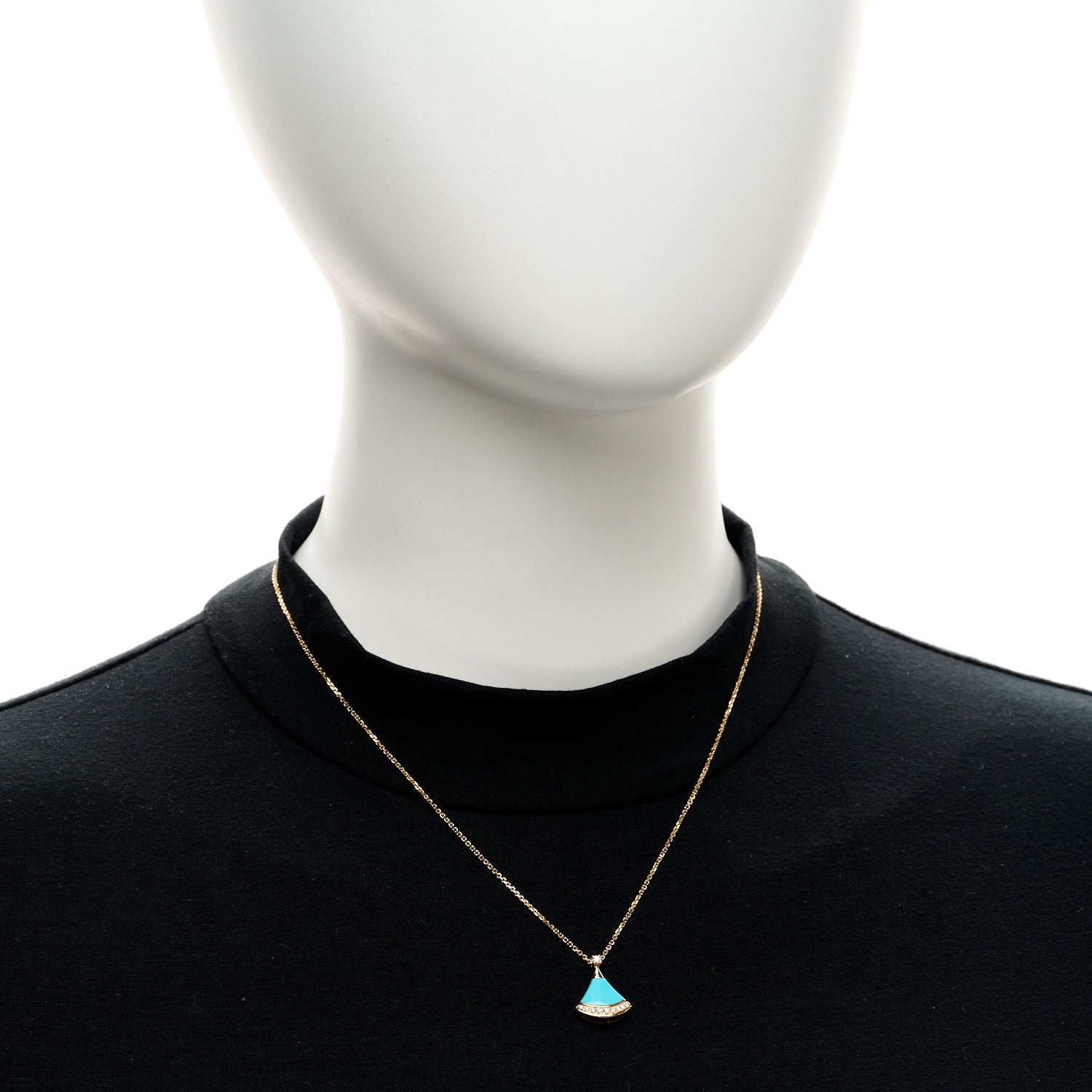 Bulgari 18K Yellow Gold Diamond Turquoise Divas' Dream Pave Pendant Necklace 2 of 5