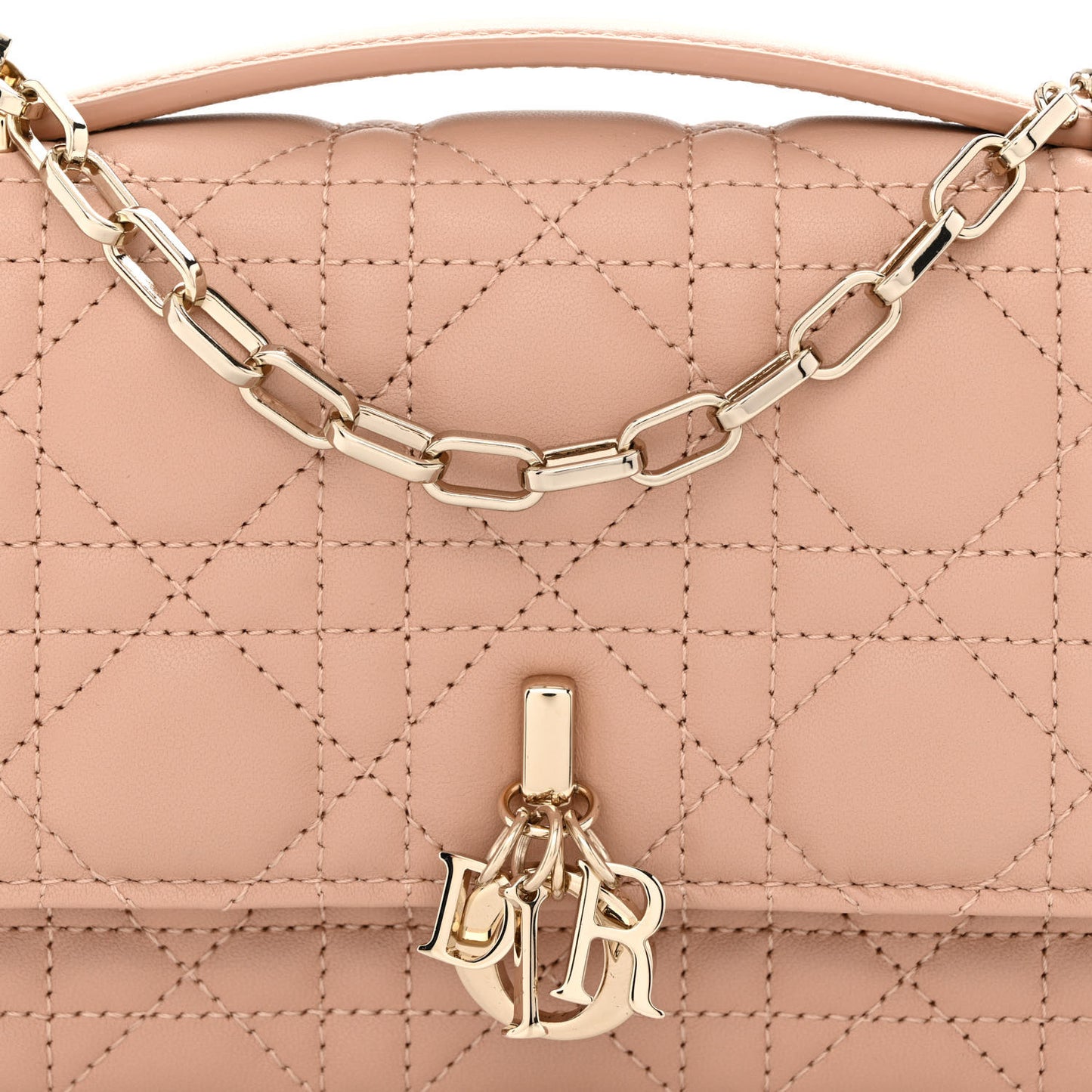 Lambskin Lady Dior Top Handle Clutch Caramel Beige