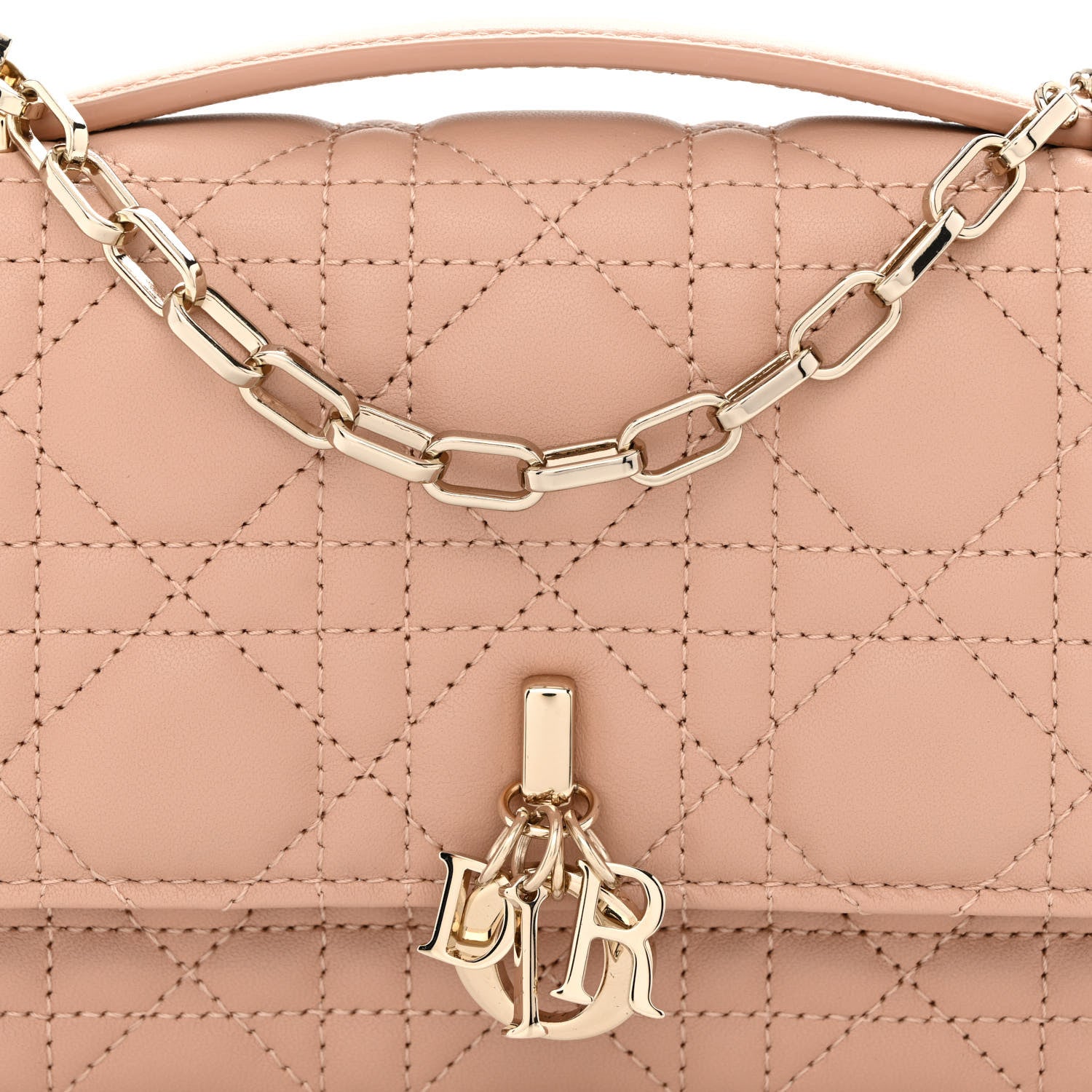 Christian Dior Lambskin Lady Dior Top Handle Clutch Caramel Beige 9 of 12