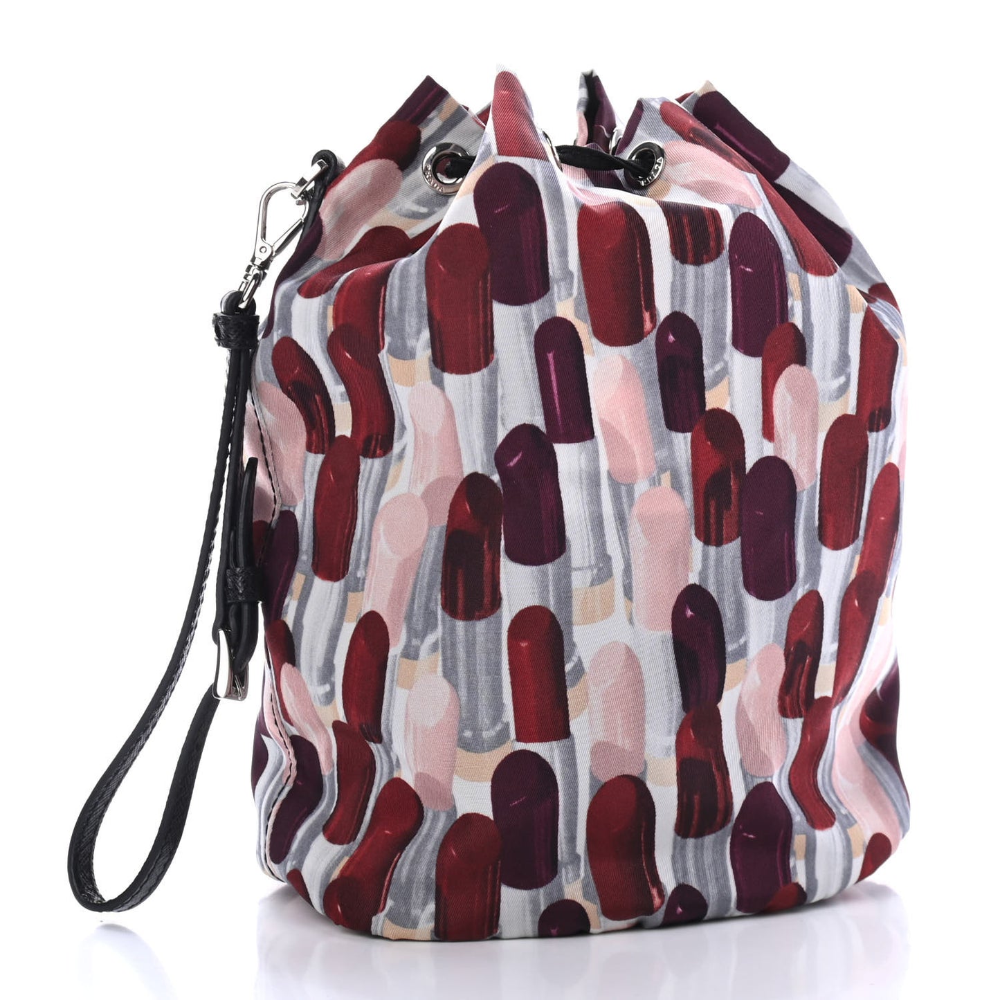 Tessuto Nylon Saffiano Lipstick Print Bucket Wristlet Rosso