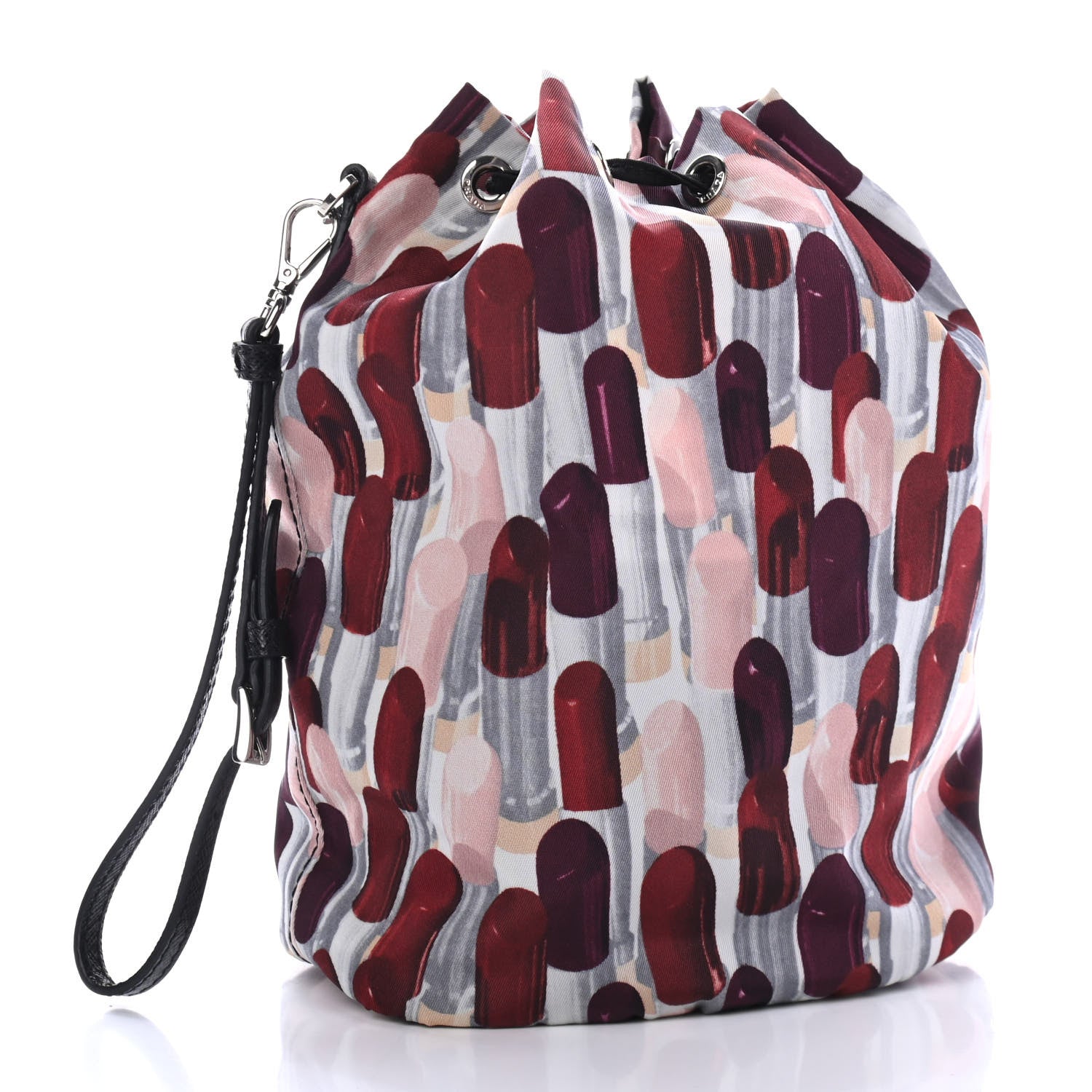 Prada Tessuto Nylon Saffiano Lipstick Print Bucket Wristlet Rosso 2 of 4
