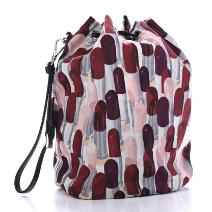 Prada Tessuto Nylon Saffiano Lipstick Print Bucket Wristlet Rosso 2 of 4