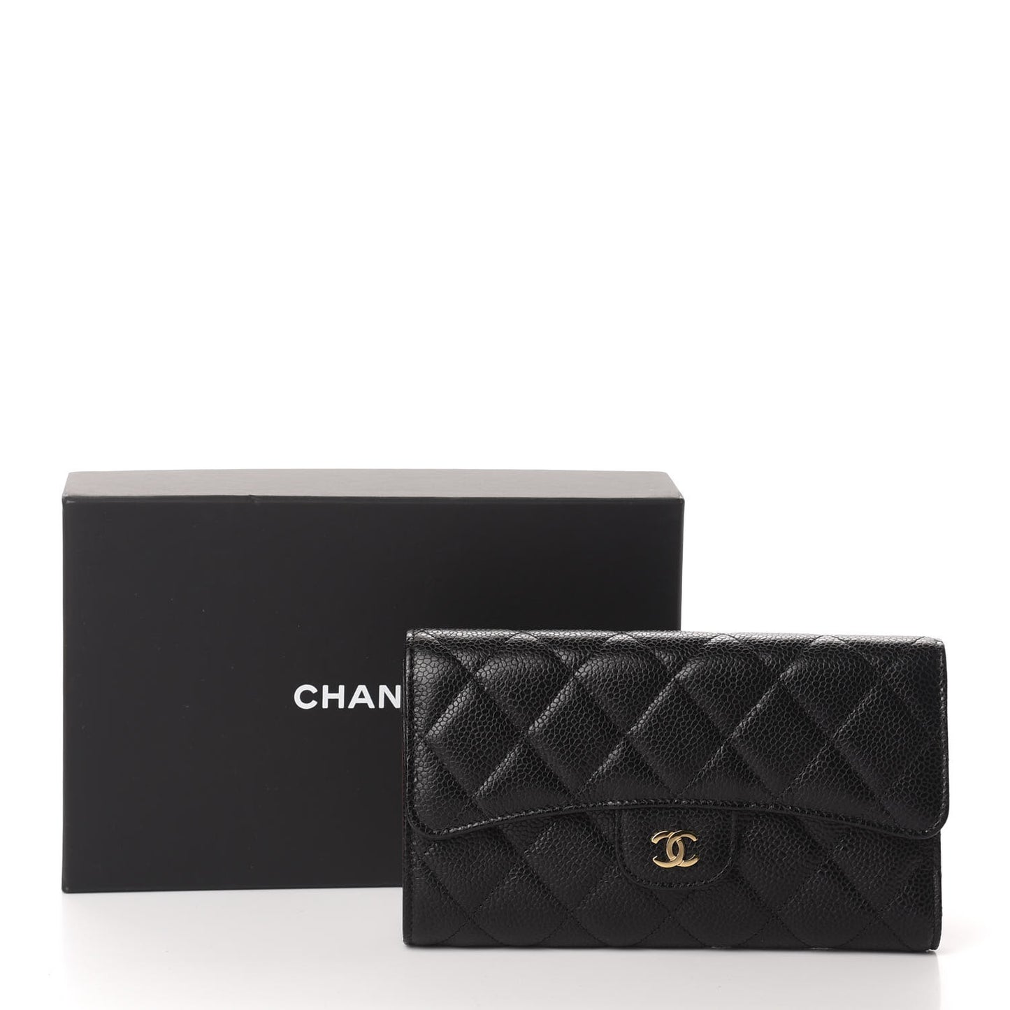 Caviar Quilted Long Flap Wallet Black