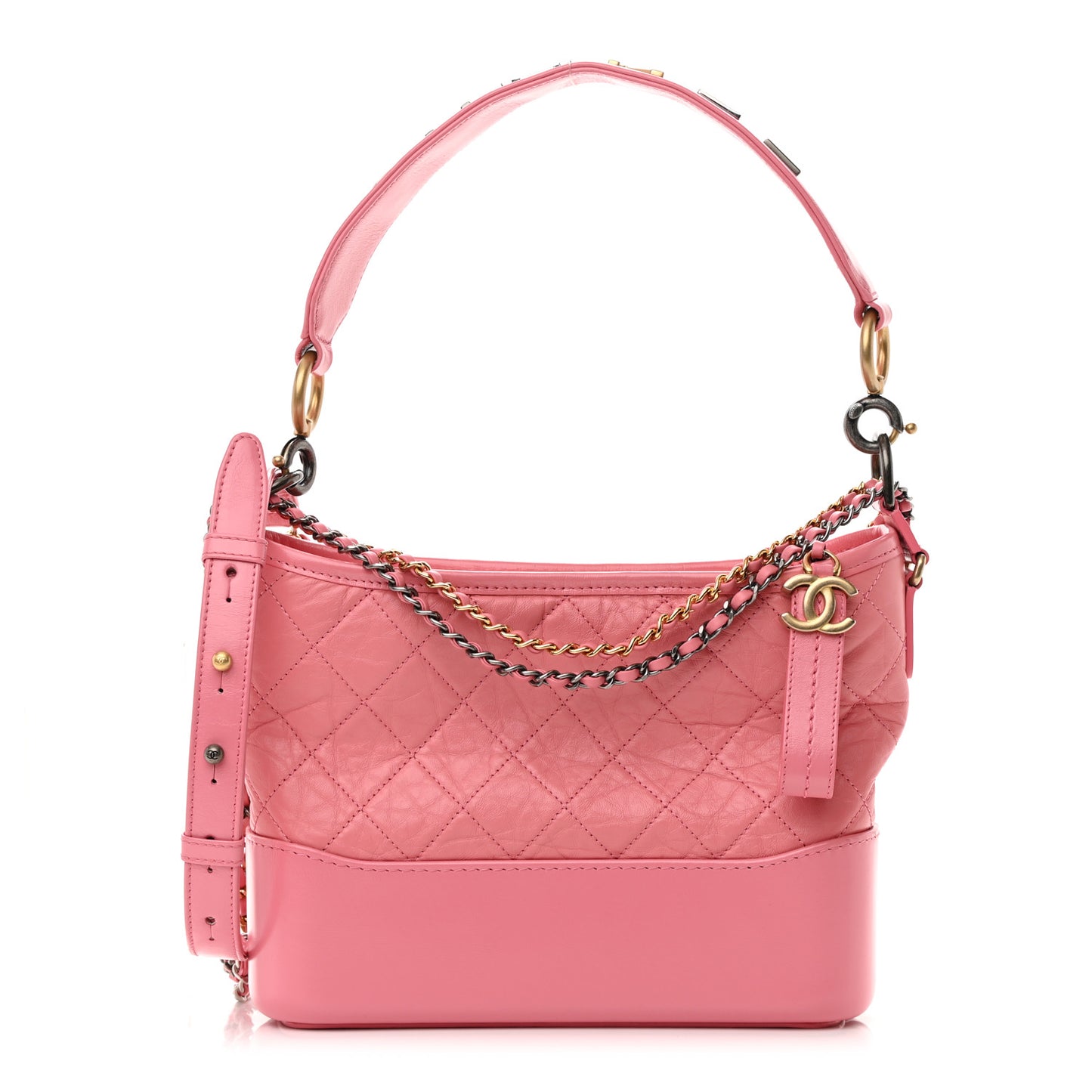Aged Calfskin Quilted Medium Gabrielle Logo Hobo Rose