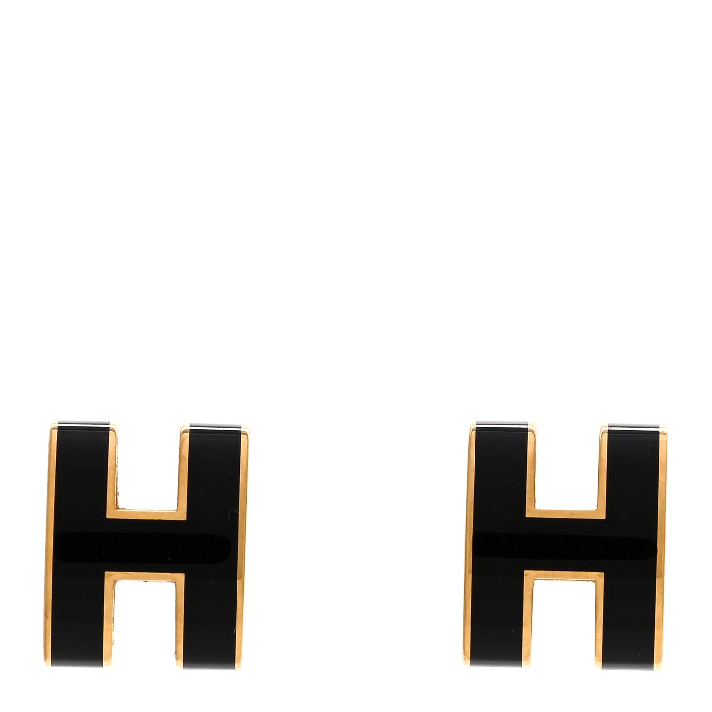 Gold Lacquered Mini Pop H Earrings Black