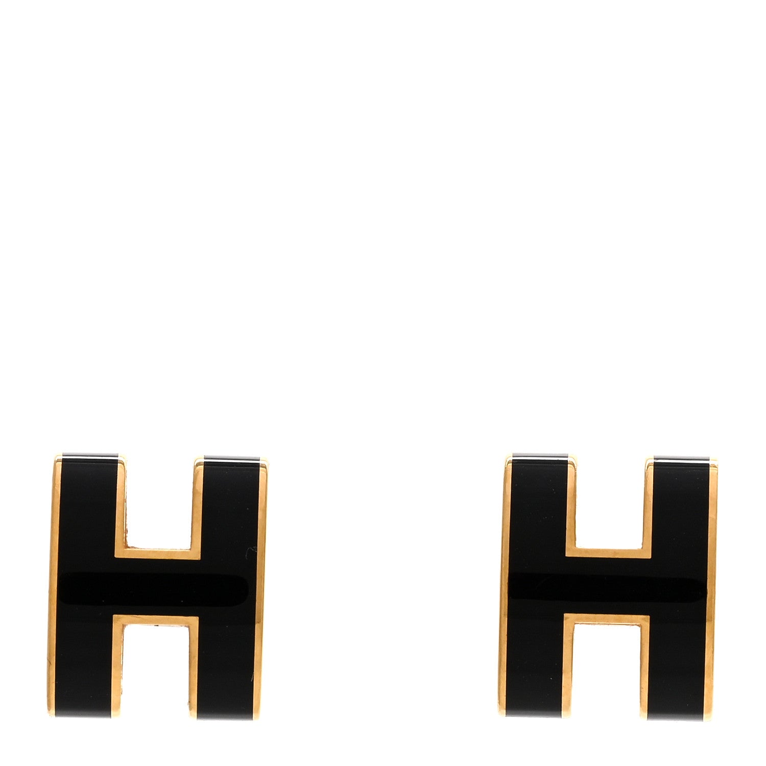 Hermes Gold Lacquered Mini Pop H Earrings Black 1 of 5