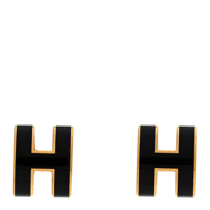 Hermes Gold Lacquered Mini Pop H Earrings Black 1 of 5