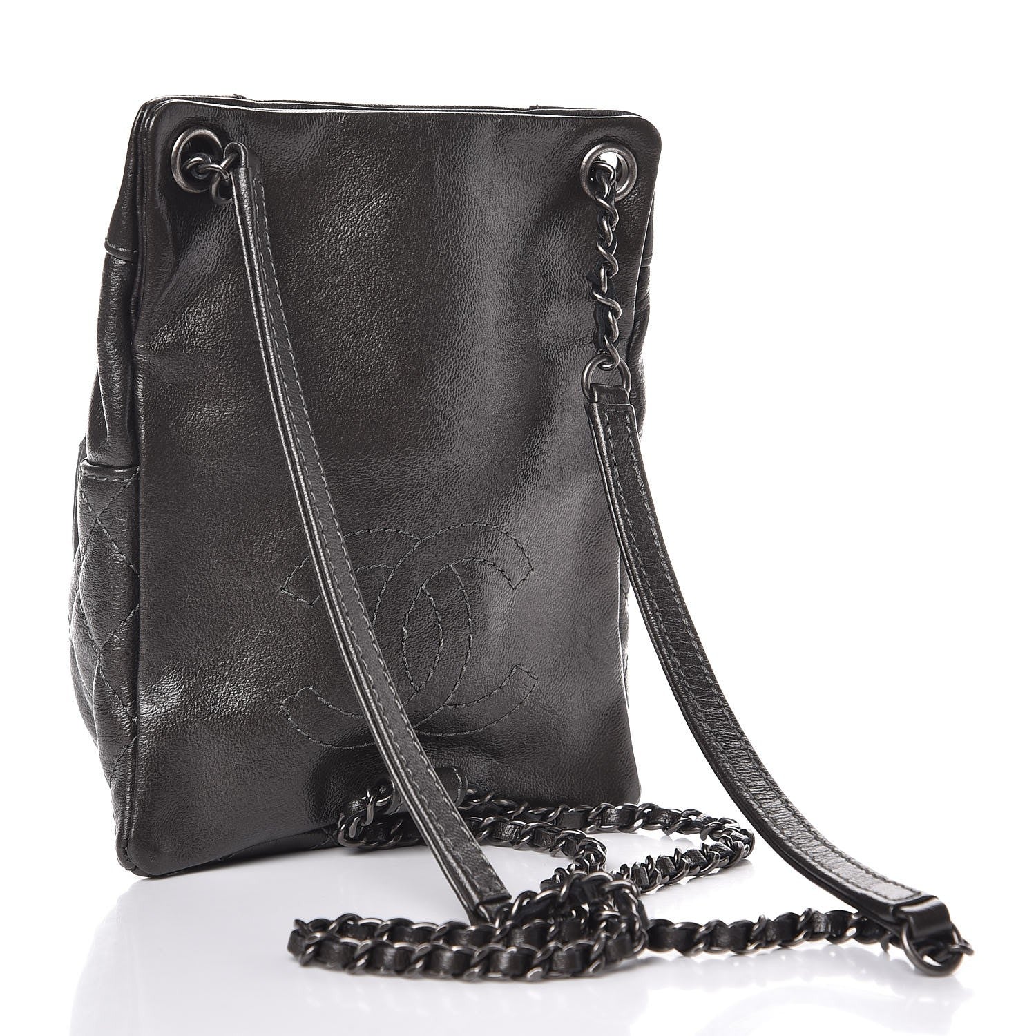 Chanel Metallic Lambskin Quilted Drawstring Backpack Dark Grey 3 of 7