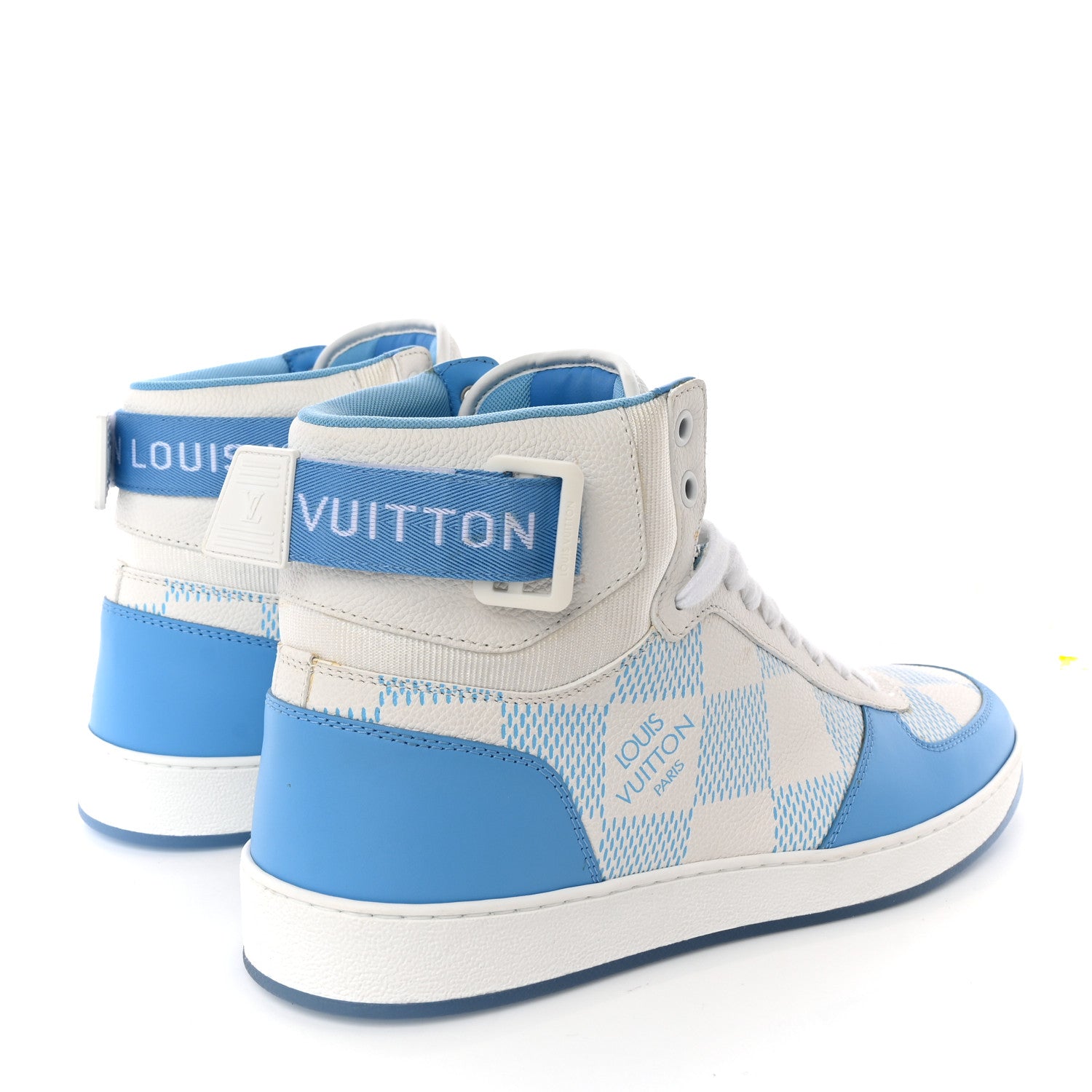 Louis Vuitton Calfskin Damier Mens Rivoli High Top Sneakers 8 Blue 4 of 12