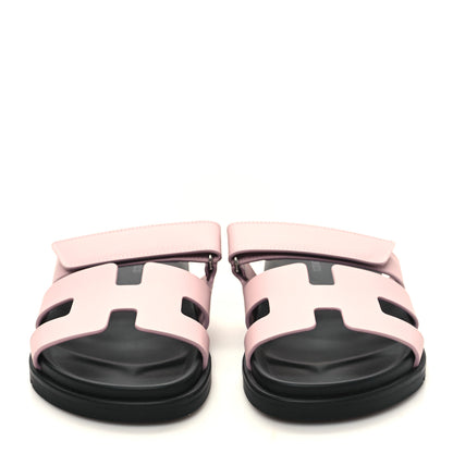 Hermes Calfskin Womens Chypre Sandals 37 Rose Porcelaine 2 of 8