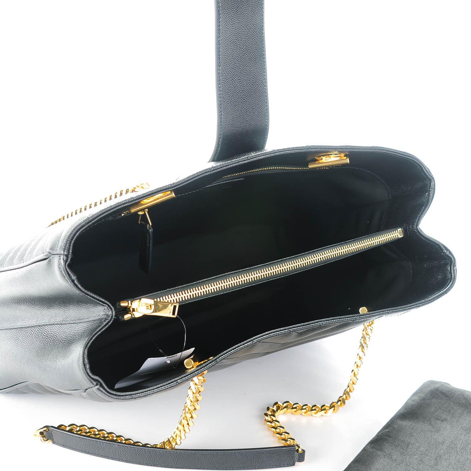 Saint Laurent Grain De Poudre Matelasse Chevron Monogram Shopping Bag Black 5 of 7