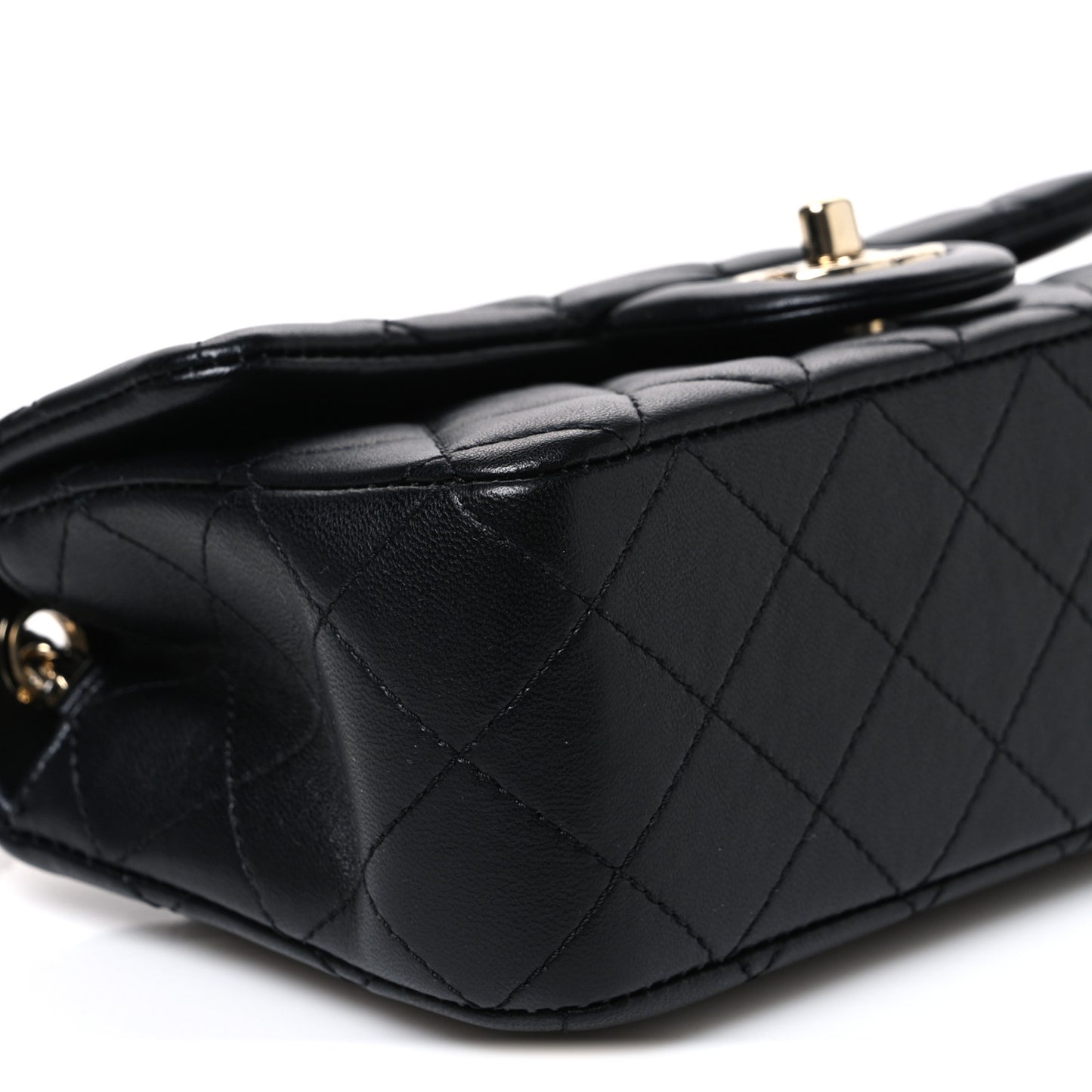 Lambskin Quilted Enamel Mini Rectangular Pearl Crush Flap Black