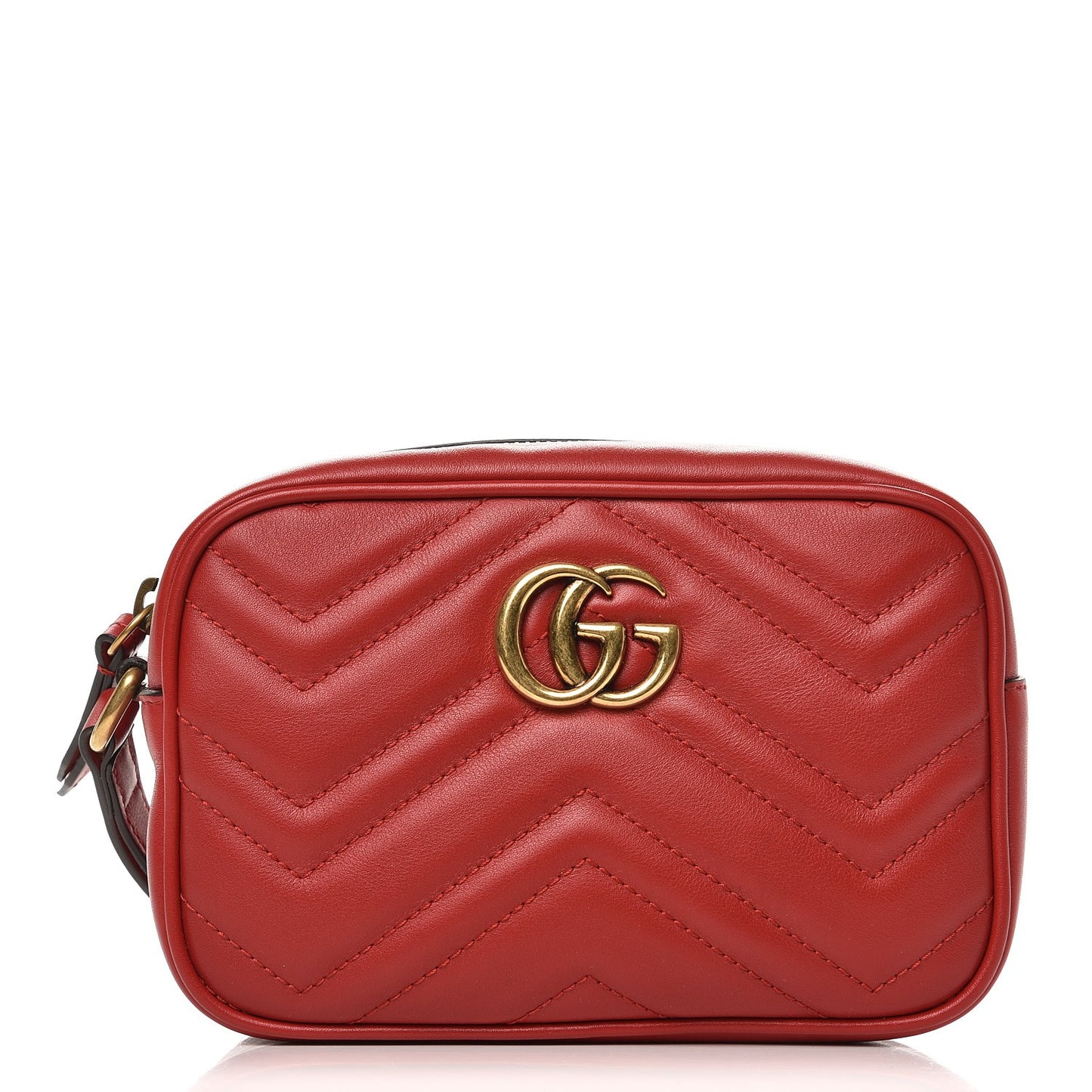 Calfskin Matelasse Mini GG Marmont Wrist Wallet Hibiscus Red