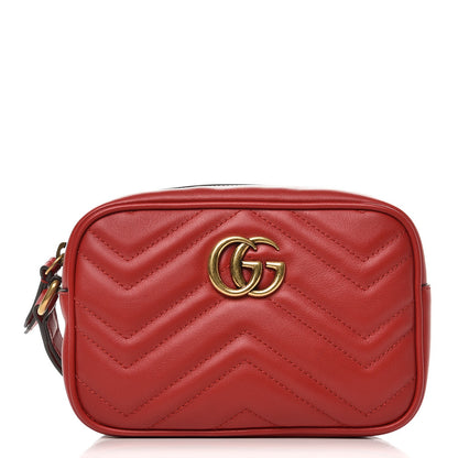 Gucci Calfskin Matelasse Mini GG Marmont Wrist Wallet Hibiscus Red 1 of 8
