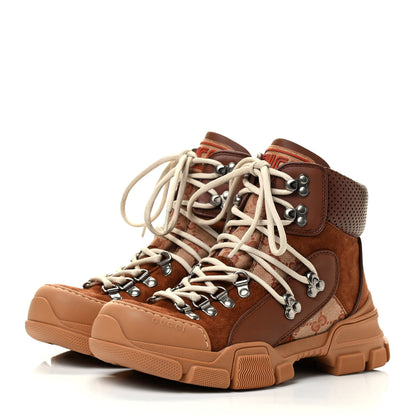 Gucci X SEGA Suede Calfskin GG Monogram Womens Flashtrek High-Top Sneakers 37 New Cuir Beige Ruggine 3 of 7