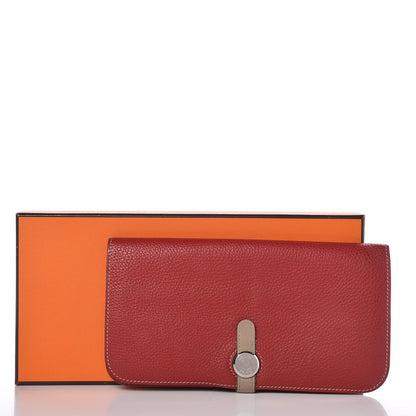 Hermes Taurillon Clemence Dogon Recto Verso Wallet Rouge Garance Etoupe 8 of 10