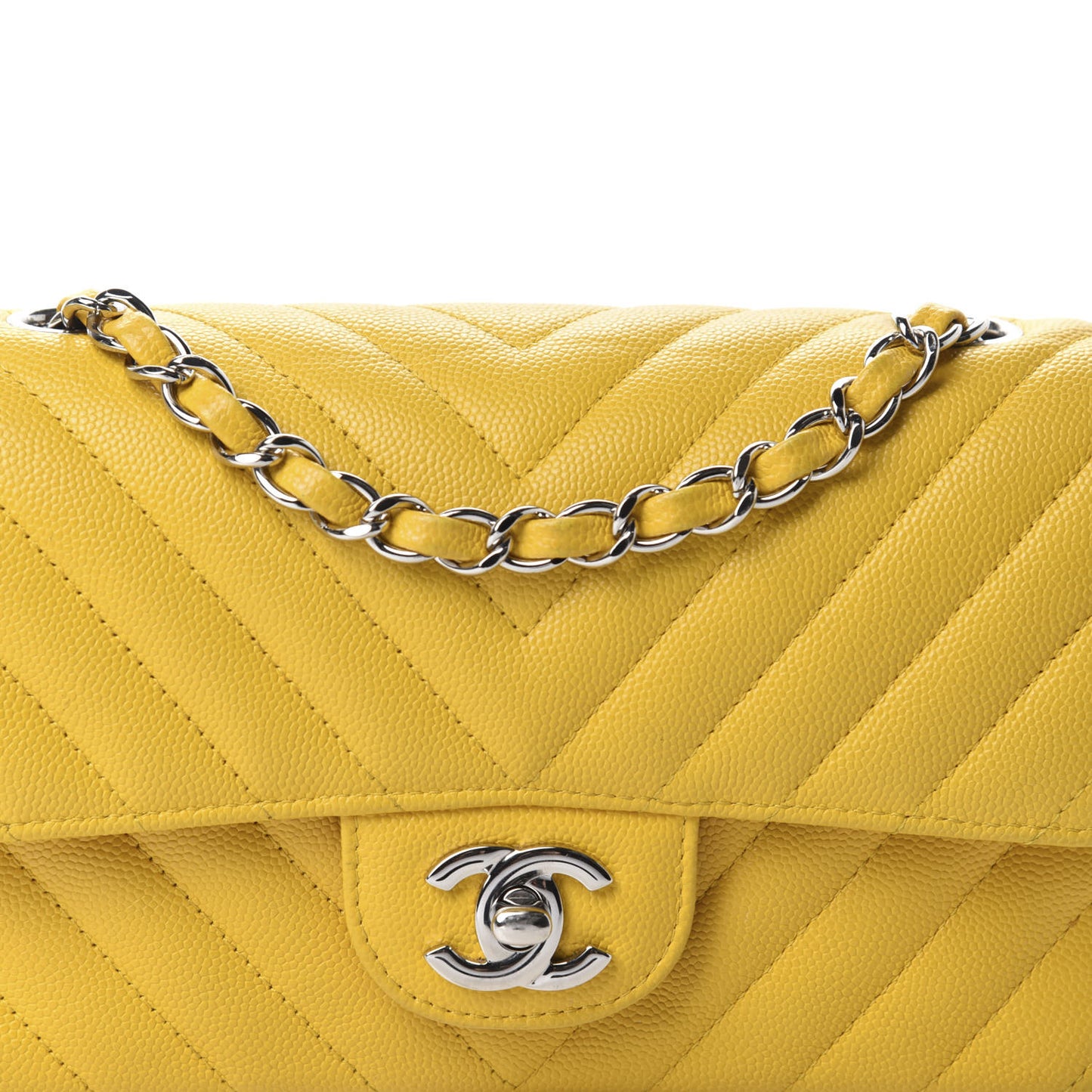 Caviar Chevron Quilted Mini Rectangular Flap Yellow