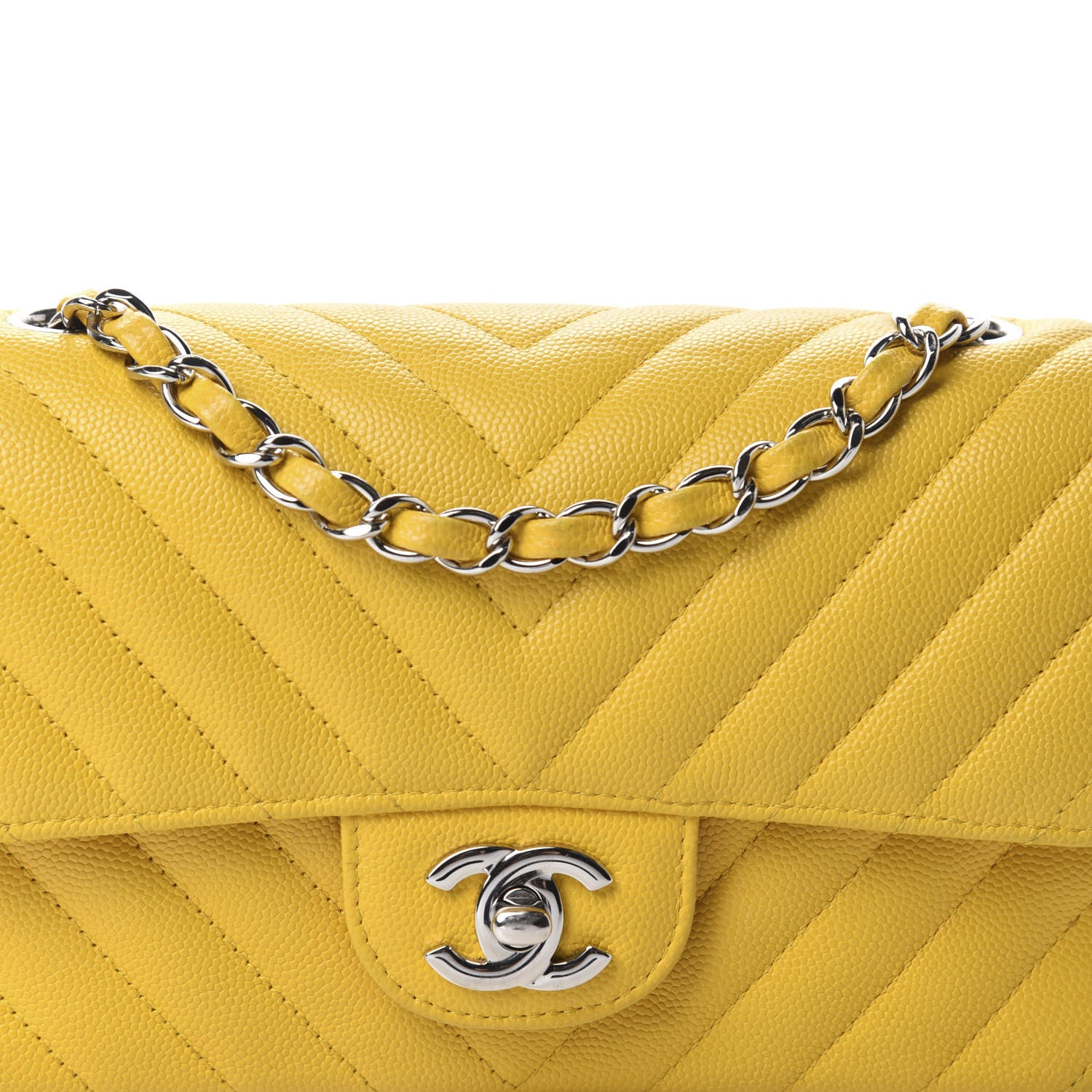 Chanel Caviar Chevron Quilted Mini Rectangular Flap Yellow 11 of 11