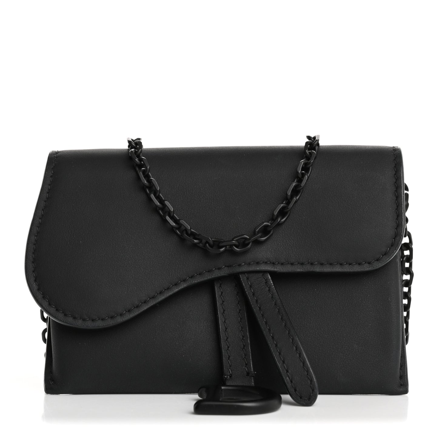 Ultra Matte Calfskin Nano Saddle Chain Pouch Black