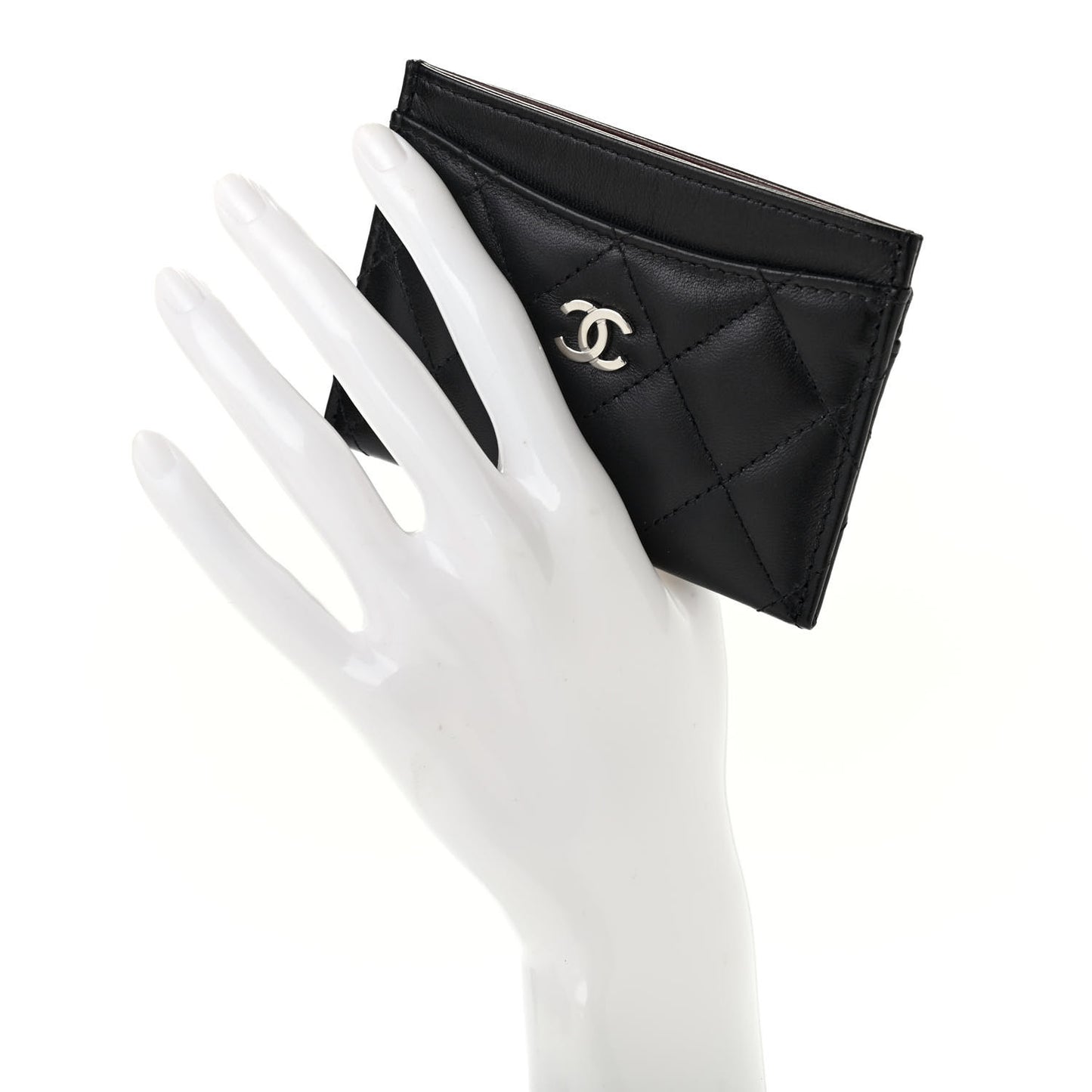 Lambskin Quilted Card Holder Black