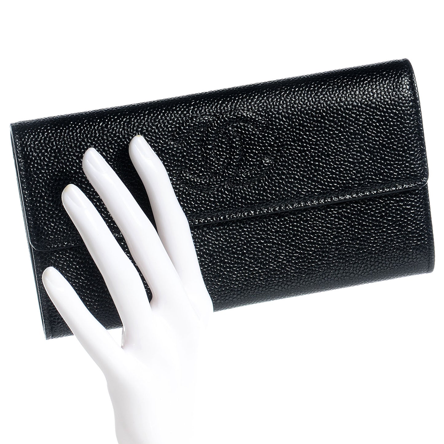 Caviar Large Gusset Flap Wallet Black
