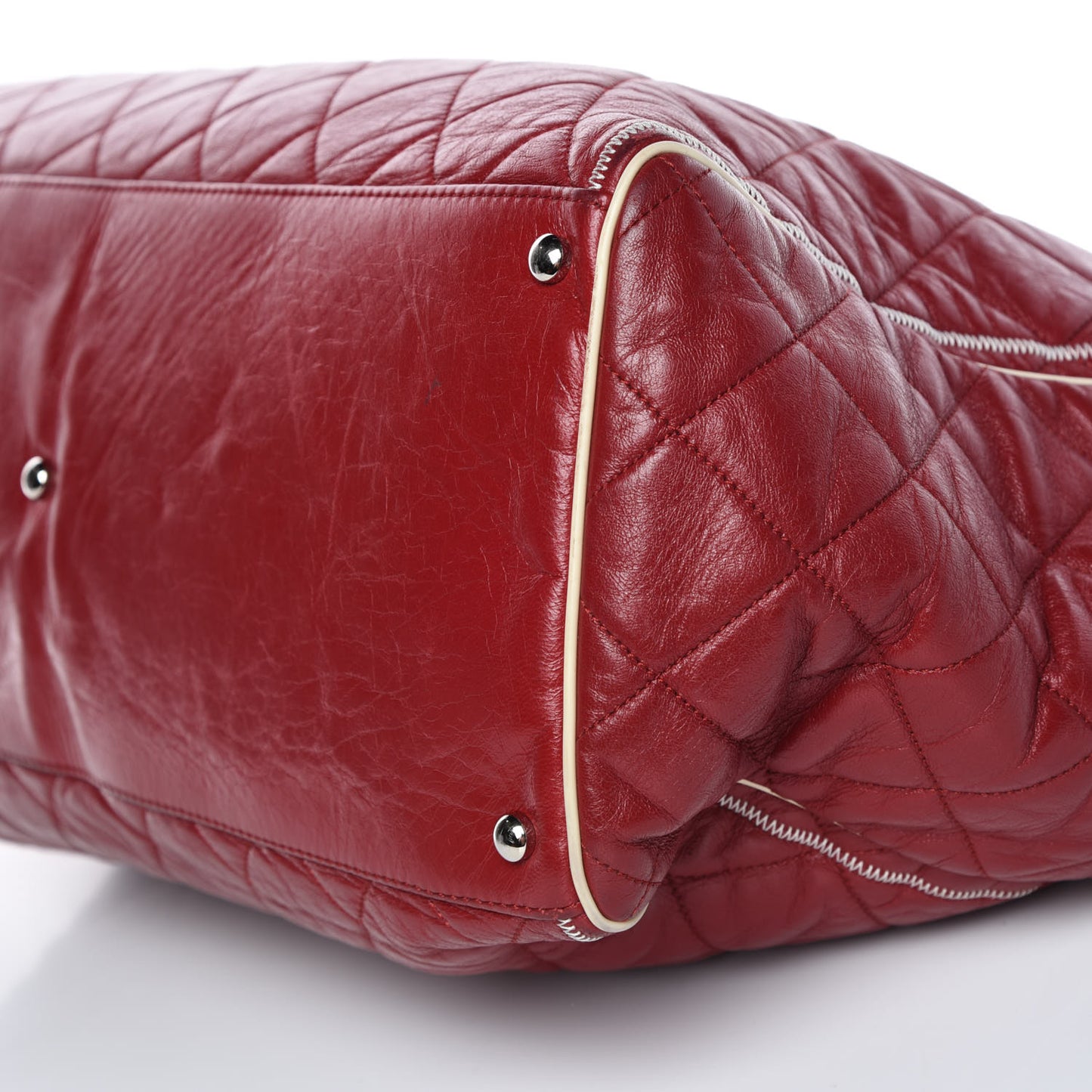 Lambskin Quilted East West Large Tote Red
