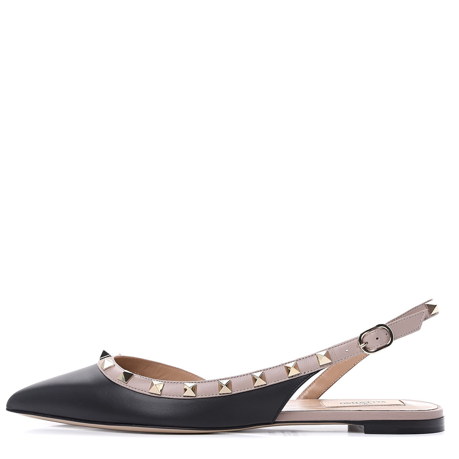 Valentino Garavani Nappa Rockstud Slingback Flats 38.5 Black Poudre 1 of 8