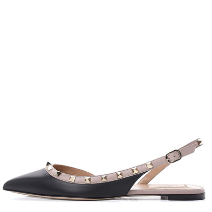 Valentino Garavani Nappa Rockstud Slingback Flats 38.5 Black Poudre 1 of 8