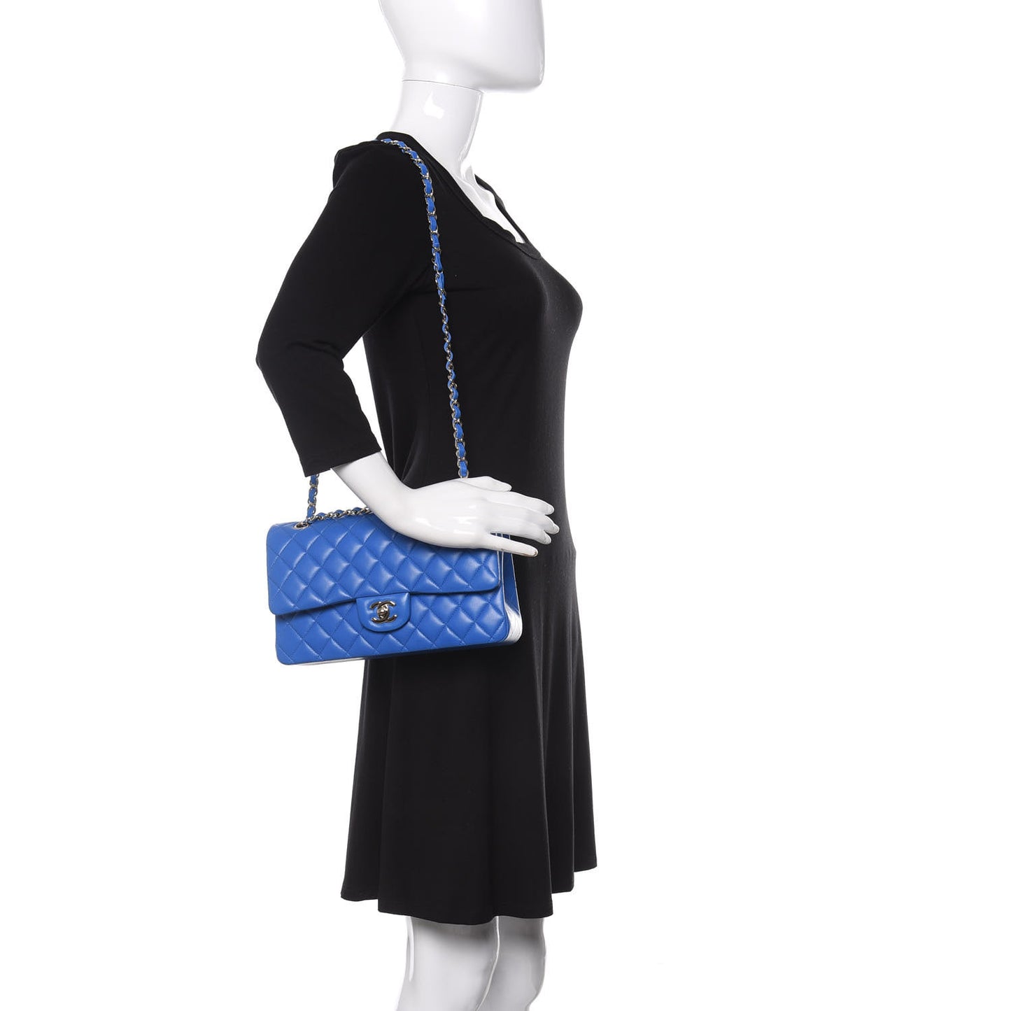 Lambskin Quilted Medium Double Flap Blue