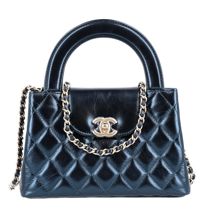 Chanel Metallic Aged Calfskin Quilted Nano Kelly Shopper Navy 1 of 10