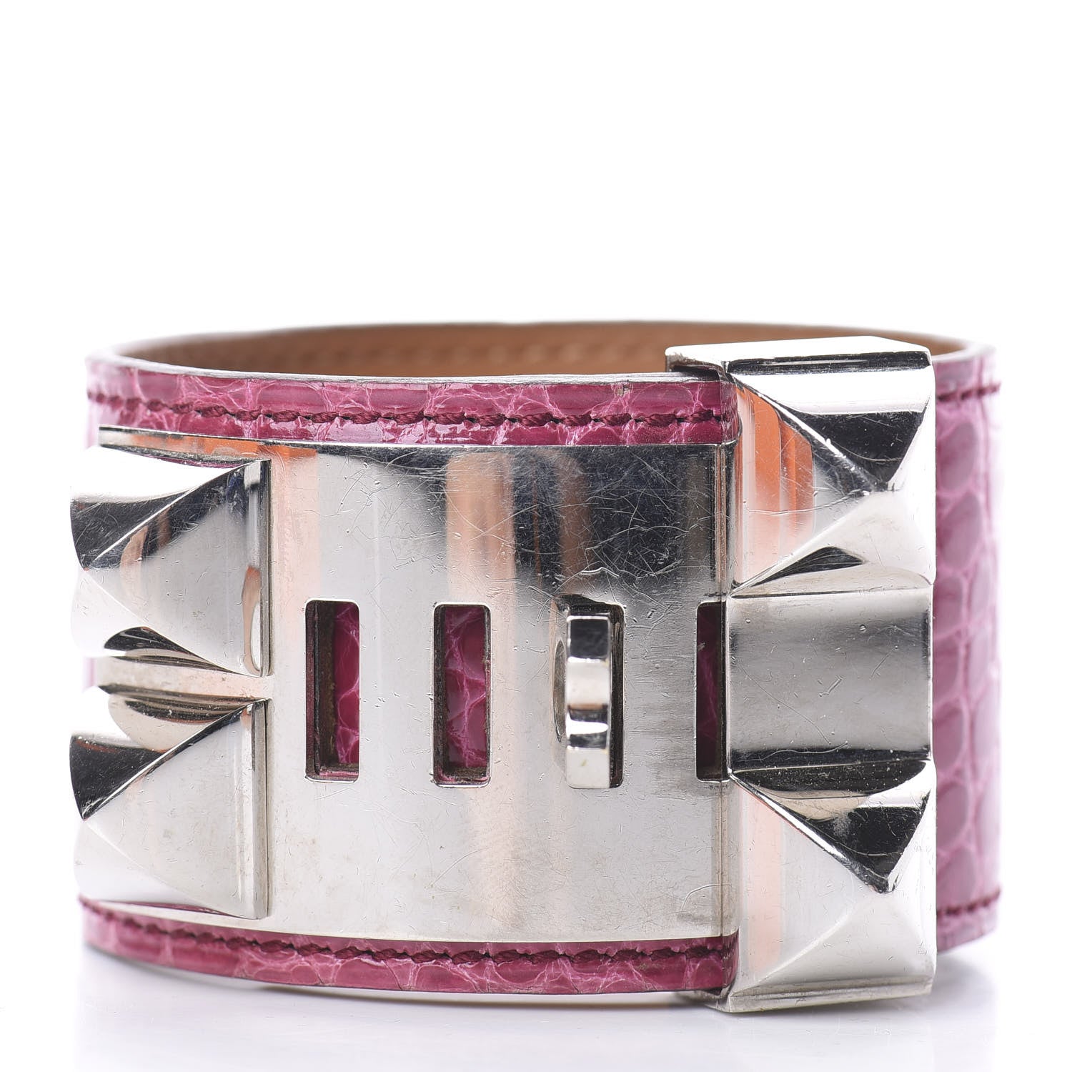 Hermes Shiny Alligator Collier De Chien CDC Bracelet S Fuchsia 2 of 3