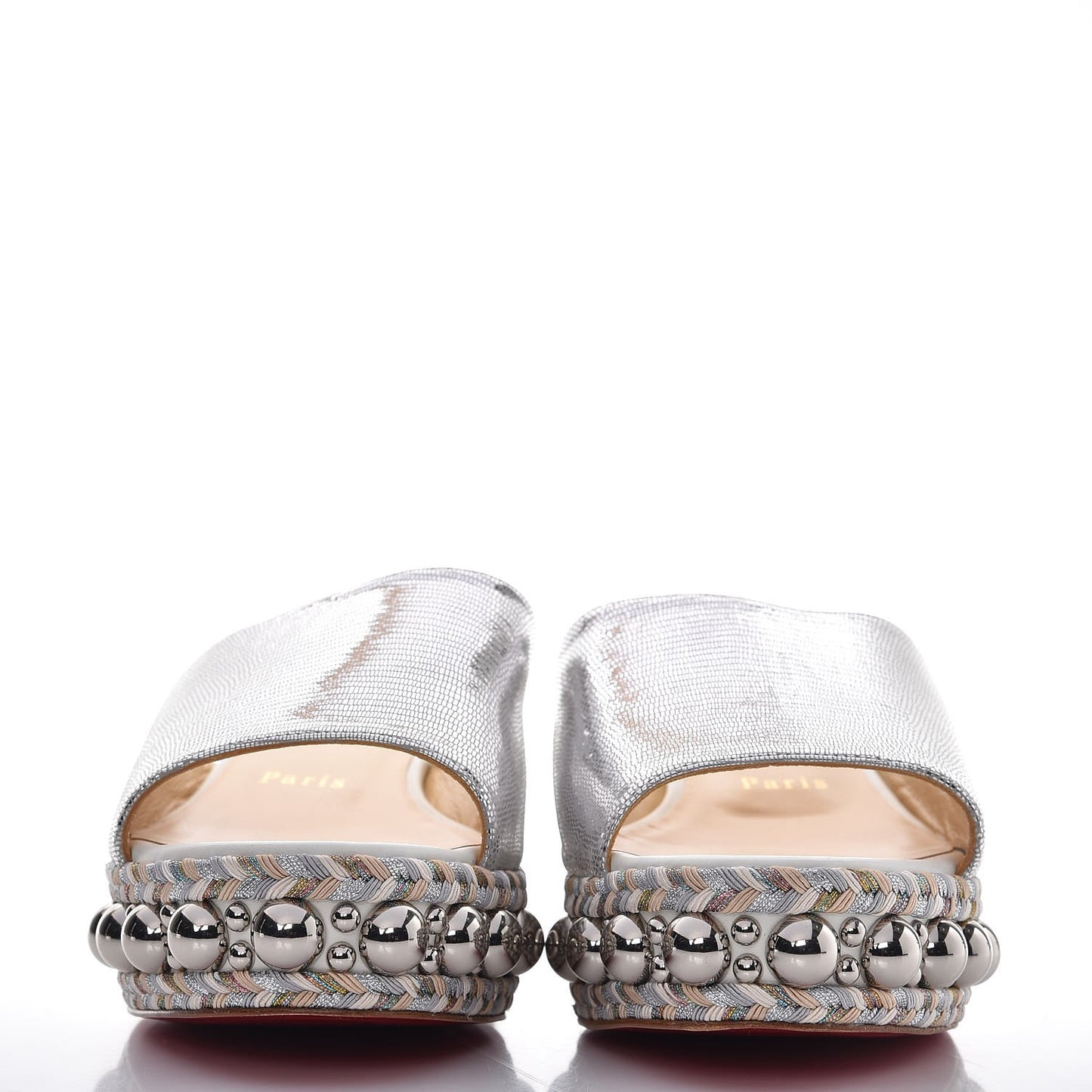 Metallic Laminato Lizard Janibasse Mules 38 White Silver