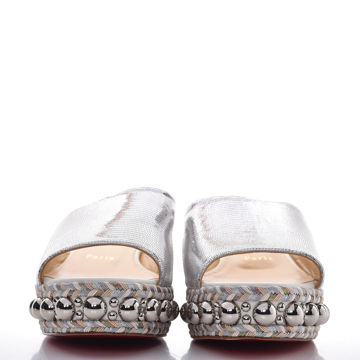 Christian Louboutin Metallic Laminato Lizard Janibasse Mules 38 White Silver 2 of 7
