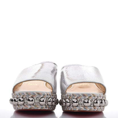 Christian Louboutin Metallic Laminato Lizard Janibasse Mules 38 White Silver 2 of 7