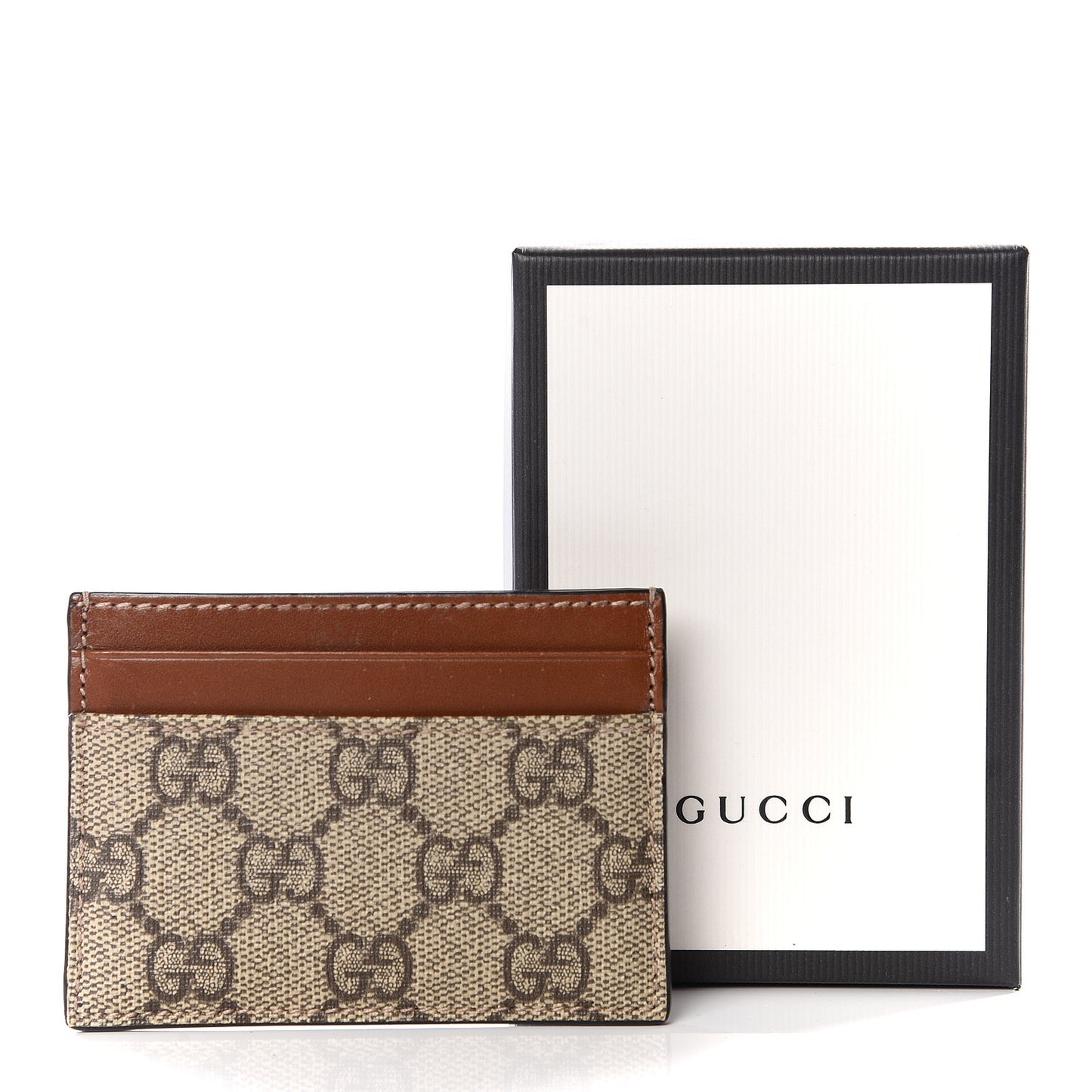 GG Supreme Monogram Calfskin Card Holder Beige Ebony Cuir