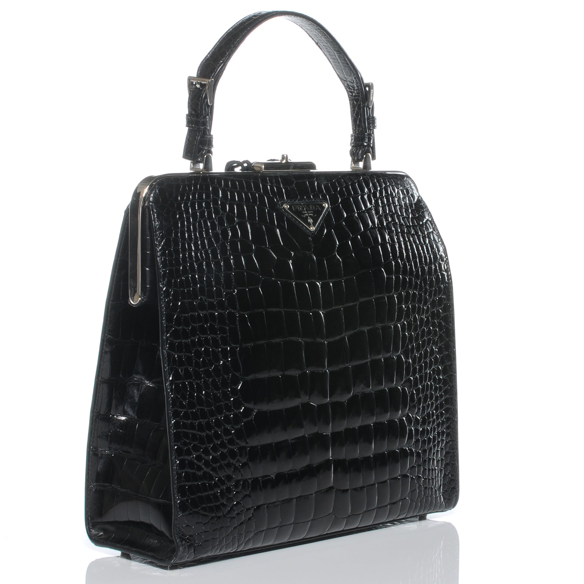 Prada Shiny Crocodile Framed Bag Black 3 of 9