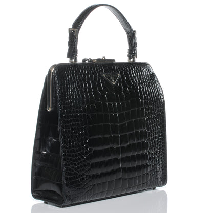 Prada Shiny Crocodile Framed Bag Black 3 of 9