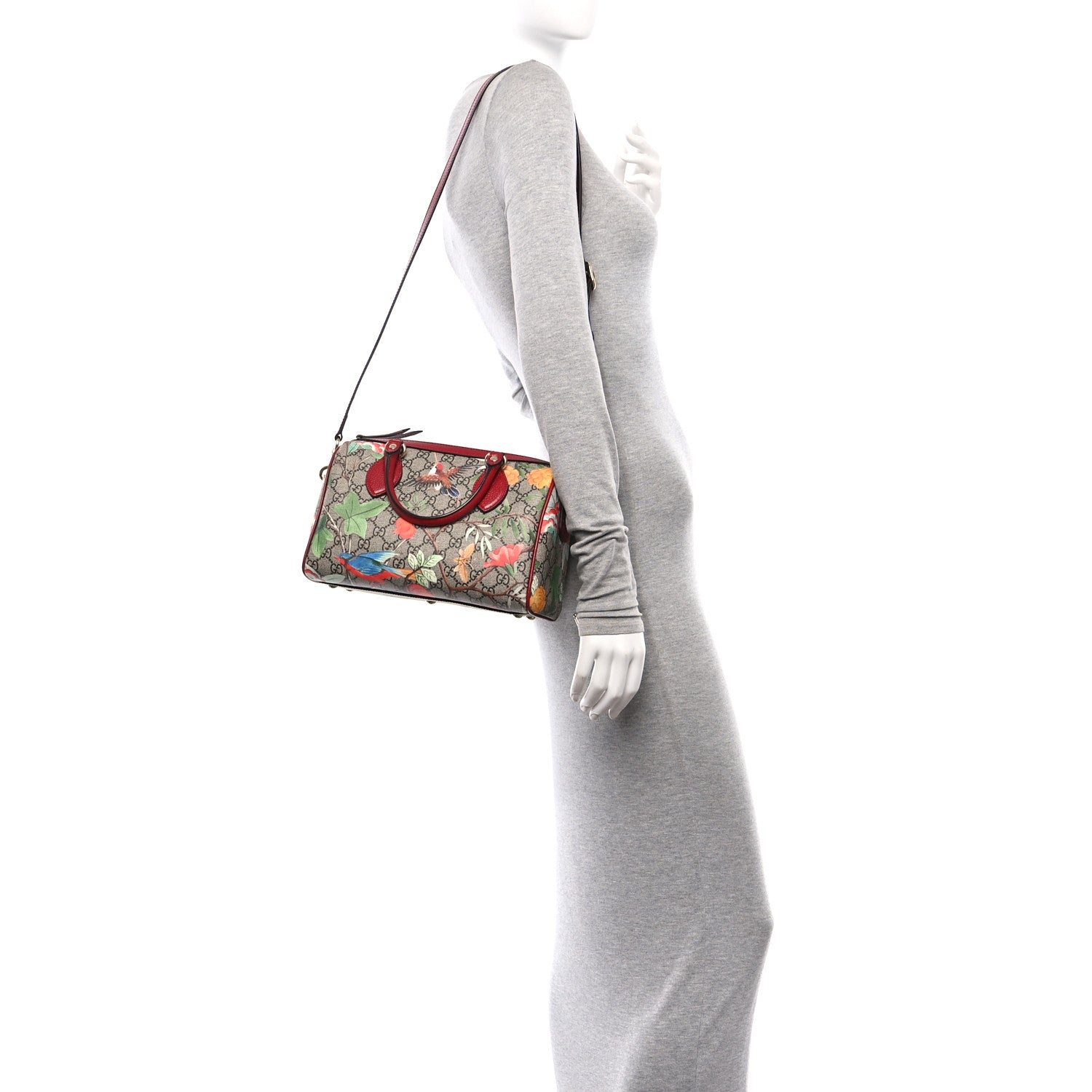 Gucci GG Supreme Monogram Tian Small Boston Beige Multicolor Red 2 of 10