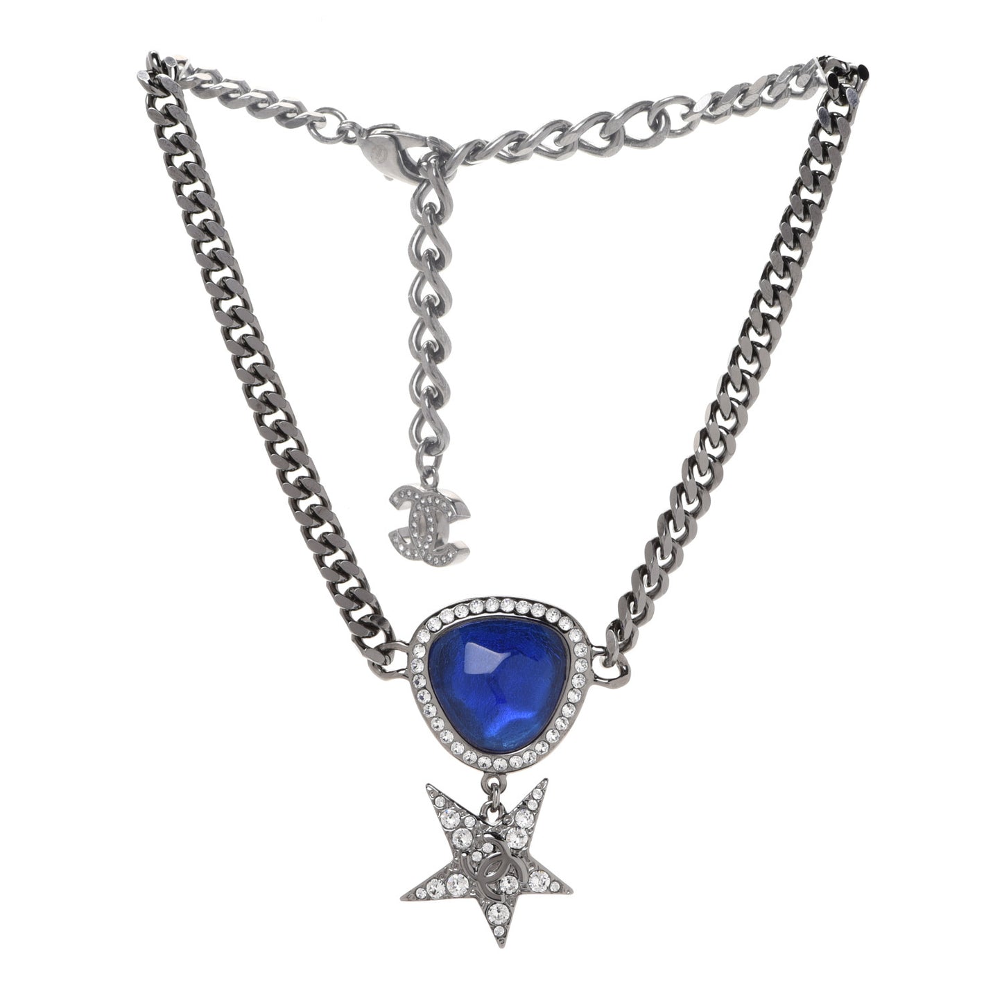 Crystal Star CC Choker Drop Necklace Silver Blue