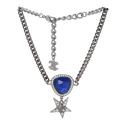 Chanel Crystal Star CC Choker Drop Necklace Silver Blue 3 of 6
