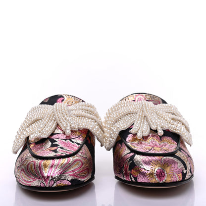 Gucci Iridescent Brocade Pearl Bow Womens Princetown Slippers 36.5 Black Pink 2 of 16