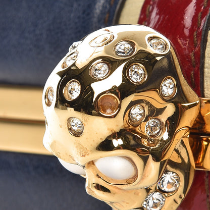 Alexander McQueen Patent Calfskin Britannia Skull Box Clutch Red Blue 8 of 9